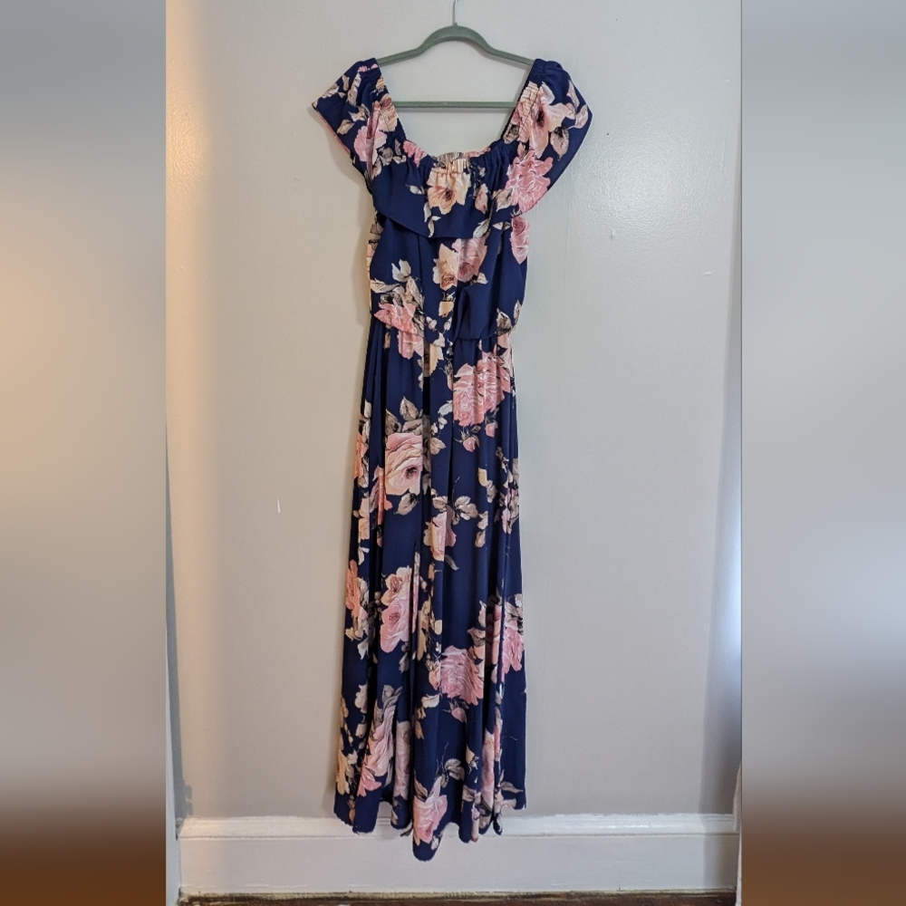 Floral blue off shoulder dress